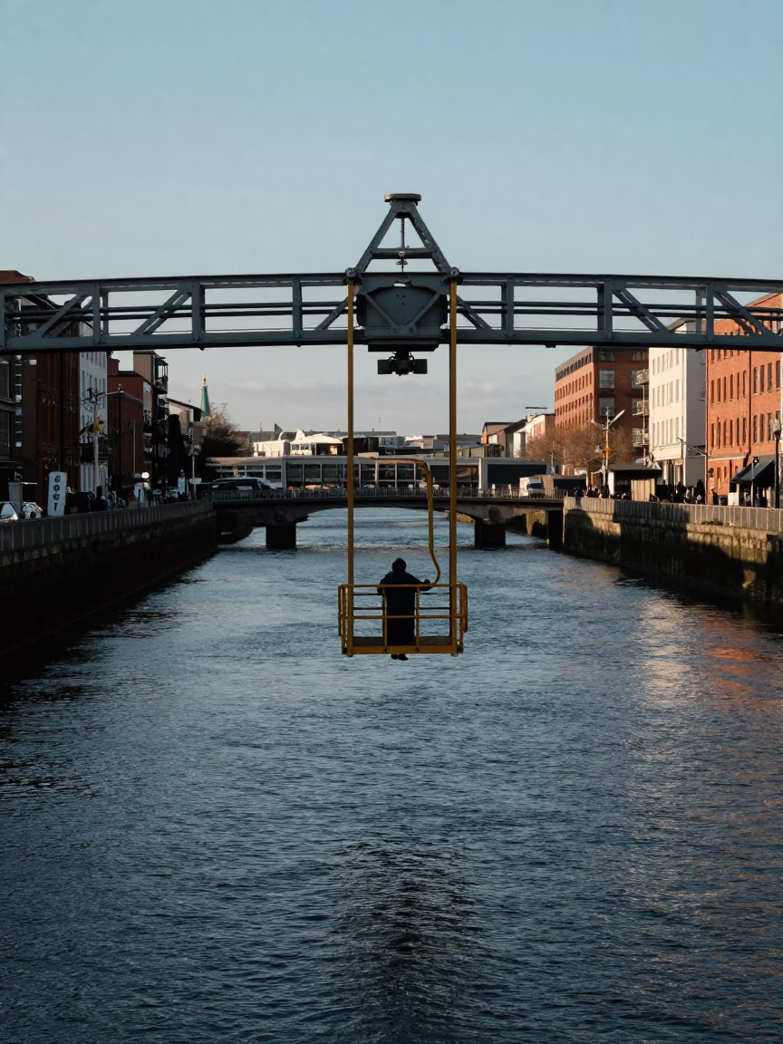 Maintenance Cradle in Dublin at The Early Afternoon Light in in Dublin, Ireland