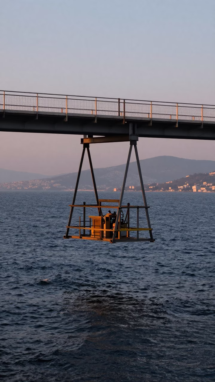 Maintenance Cradle in Izmir at The Early Morning Light in in Izmir, Turkey