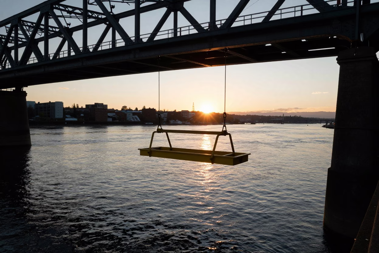 Maintenance Cradle in Portland at Golden Hour in in Portland, Oregon, United States