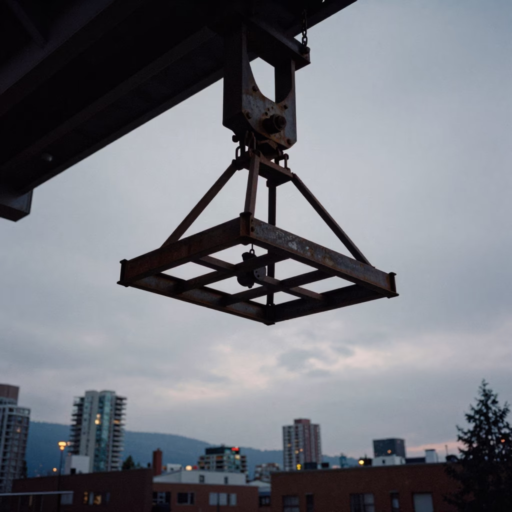 Maintenance Cradle in Vancouver at The Still Hours Before Dawn Light in in Vancouver, British Columbia, Canada