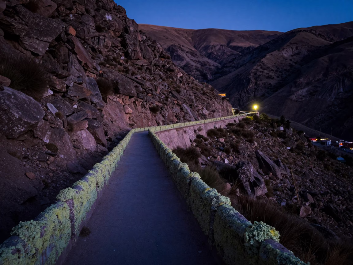 Maintenance Path in La Paz at The Predawn Darkness Light in in La Paz, Bolivia