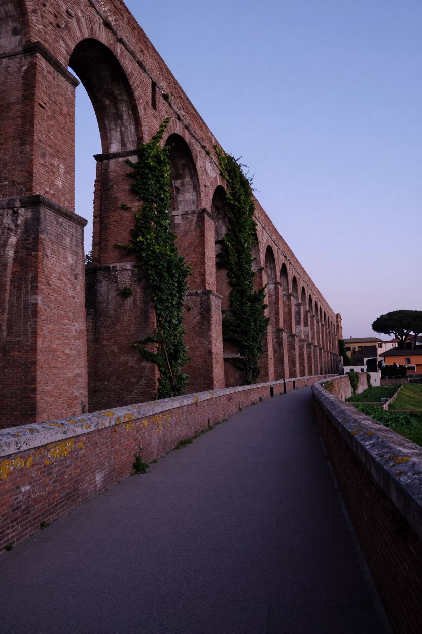 Maintenance Path in Rome at The Still Hours Before Dawn Light in in Rome, Italy
