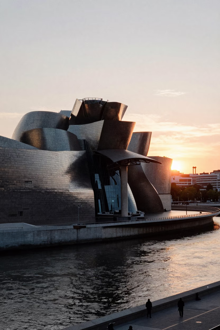 Maintenance View in Bilbao at As The Sun Drops Toward The Horizon in in Bilbao, Spain