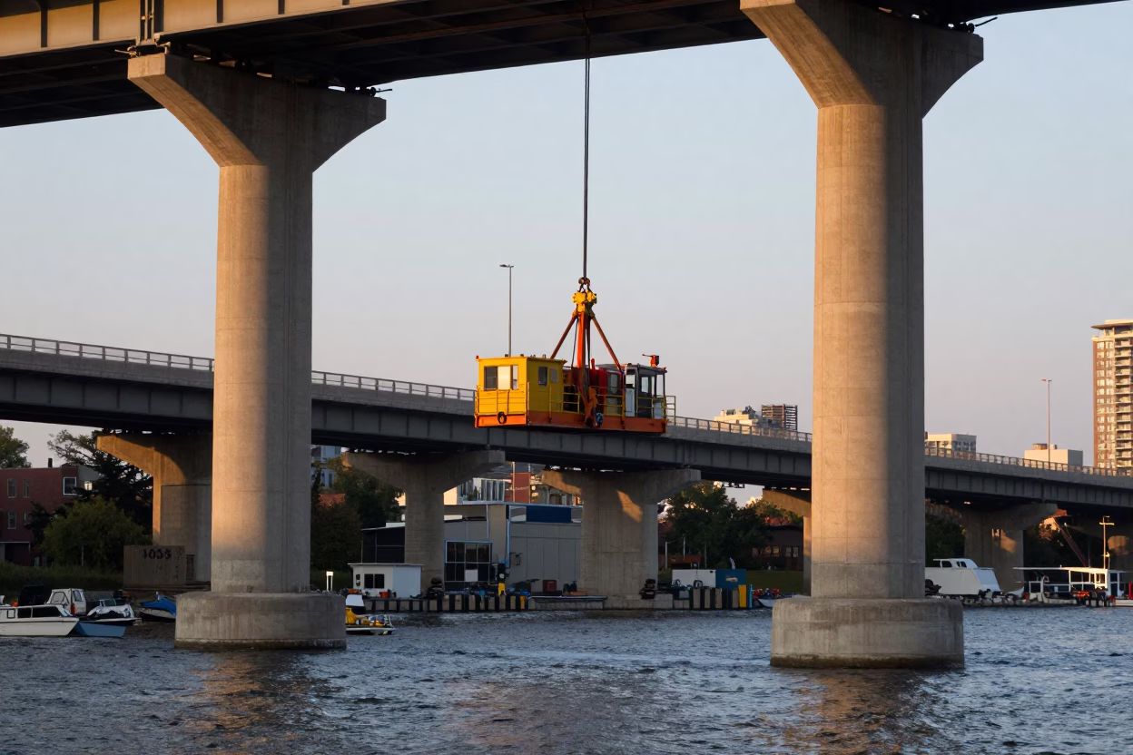 Maintenance Work in Toronto at As First Light Reaches The Scene in in Toronto, Ontario, Canada