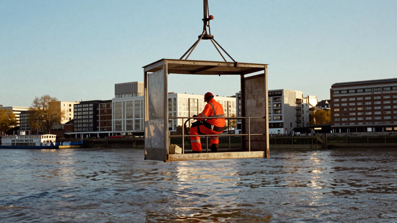 Maintenance Worker in London at Clear Late-afternoon Light in in London, United Kingdom