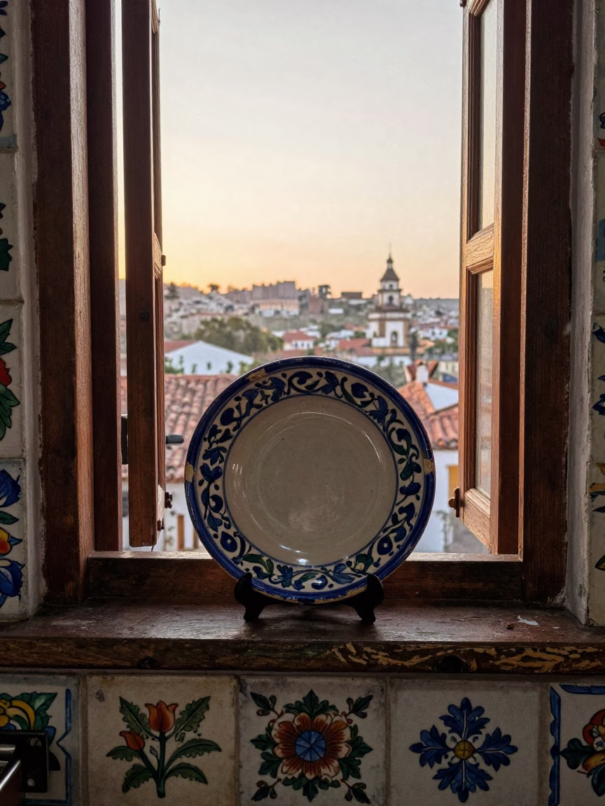 Majolica Plate in Quito at First Light Of Dawn in in Quito, Ecuador