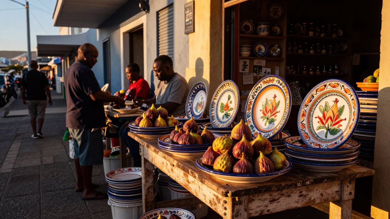 Majolica Plates in Cape Town at Honeyed Evening Light in in Cape Town, South Africa