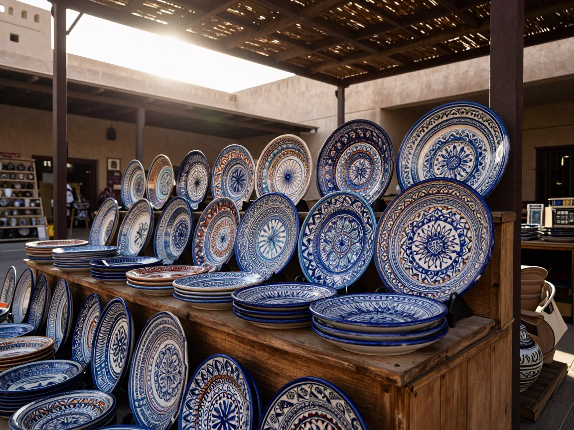 Majolica Plates in Muscat at The Late Morning Light in in Muscat, Oman