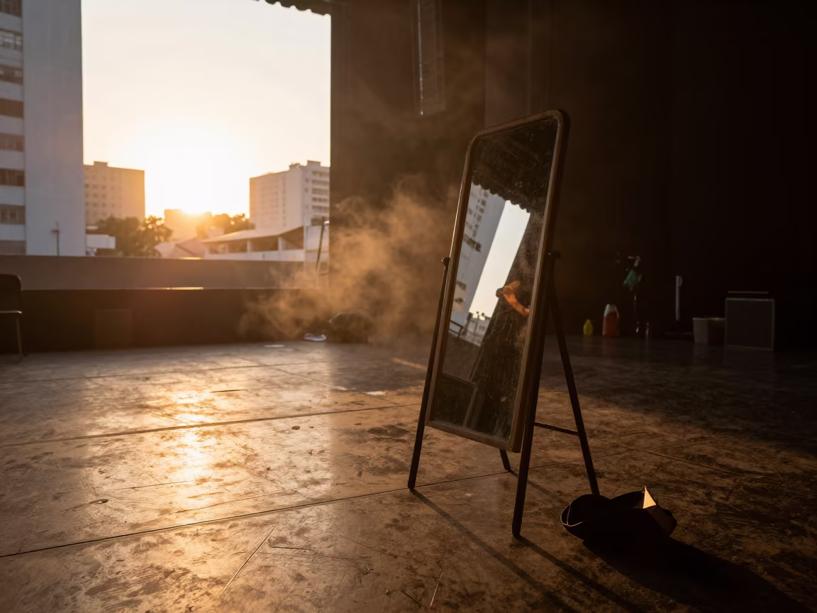 Makeup Mirror and Stage Haze in São Paulo in on a dimly lit stage in São Paulo