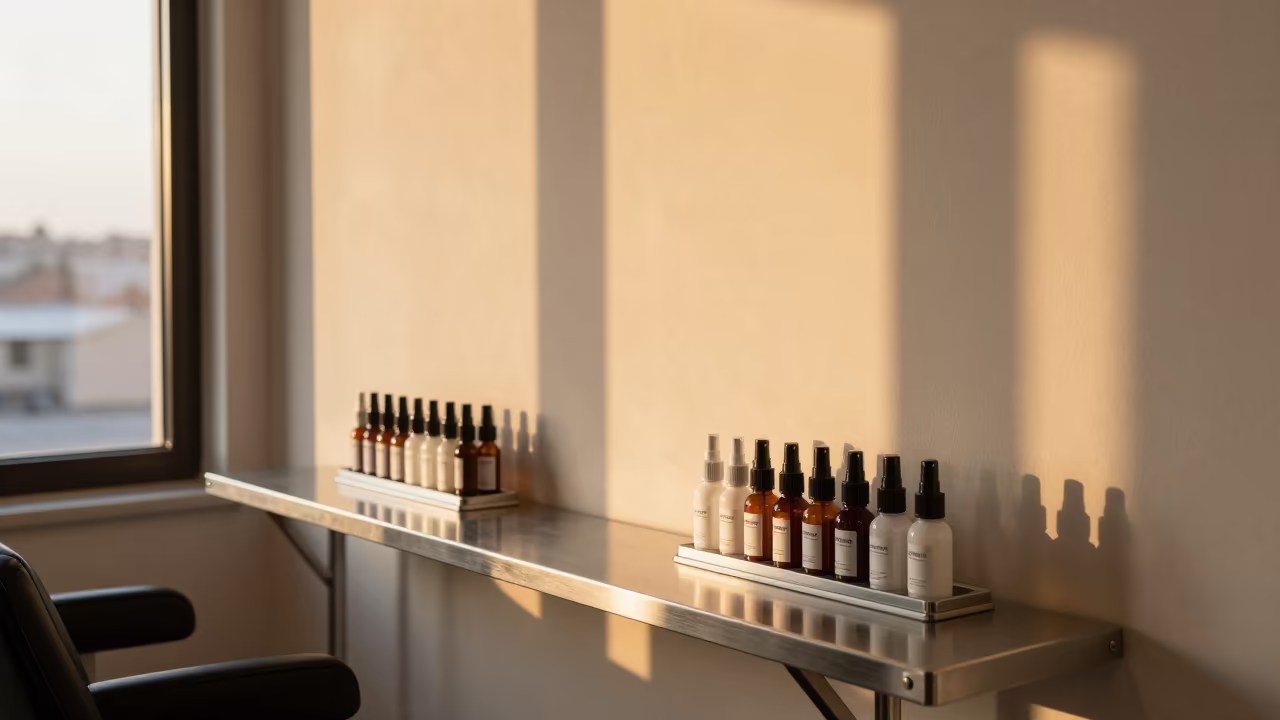 Makeup Sanitizer Rack in Baghdad Nail Studio in inside a nail studio in Baghdad