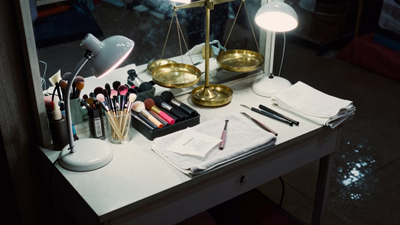 Makeup Station in Dar es Salaam Jeweler Stall in inside a jeweler's stall with brass scales and trays in Dar es Salaam