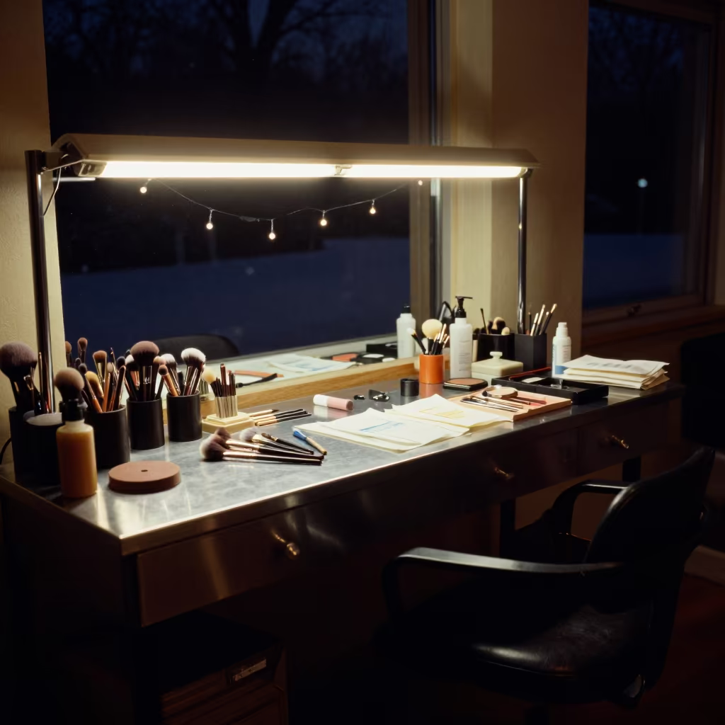 Makeup Station Night Glow in Goldsmith Workshop in inside a goldsmith workshop behind the market lane in Baltimore