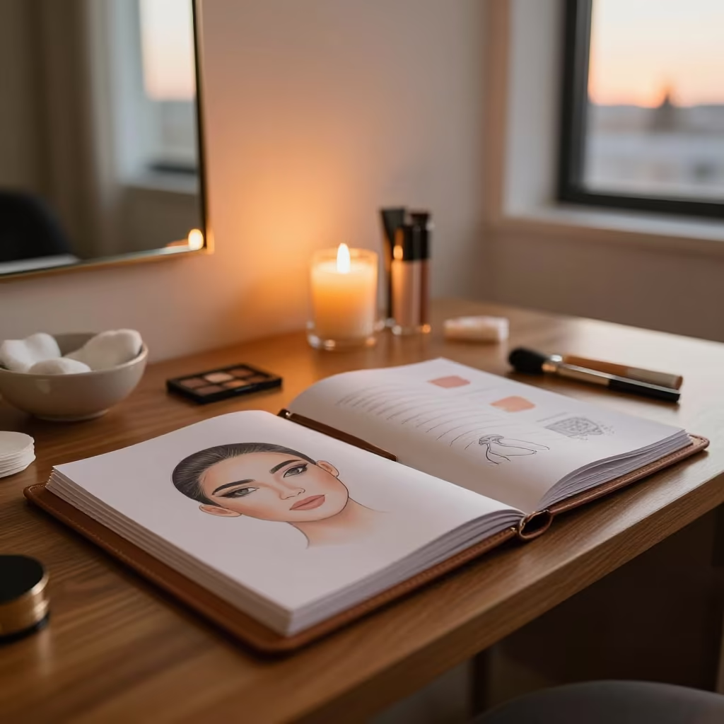 Makeup Trial Binder in Mansoura Suite in inside a skincare treatment room in Mansoura