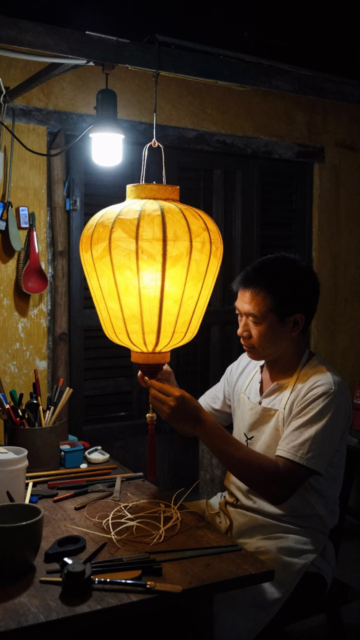 Making Workshop in Hoi An at Late At Night Light in in Hoi An, Vietnam