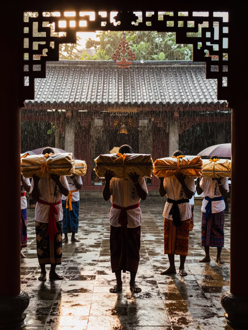 Malagasy Bone Ceremony in Shanghai Temple Courtyard in in a temple courtyard near Shanghai