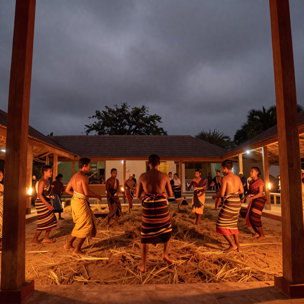 Malagasy Bones Ceremony Hall Semarang Night in in a ceremonial hall near Semarang