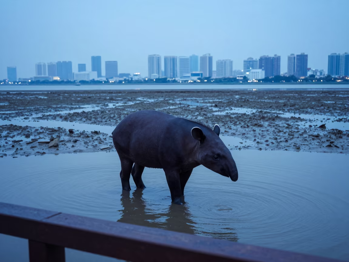 Malayan Tapir at Ho Chi Minh City Pool in beside a tidal inlet near District 1, Ho Chi Minh City