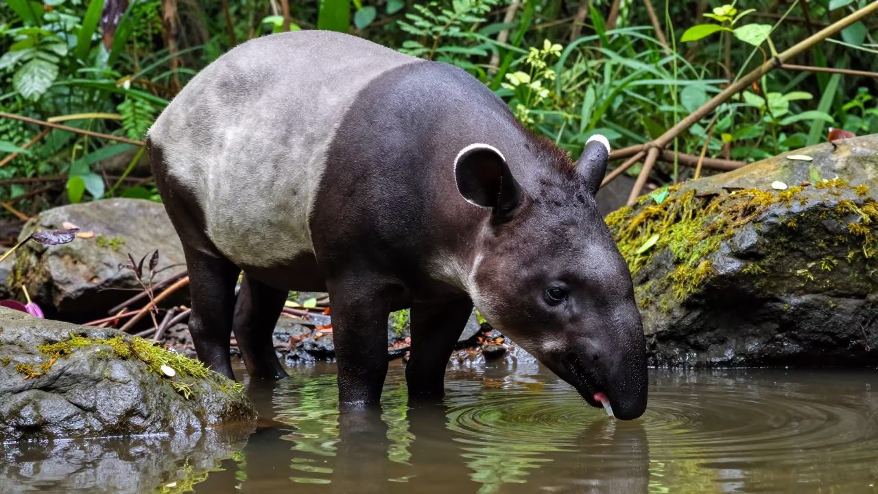Malayan Tapir at Jungle Pool in Kerala in in Kerala