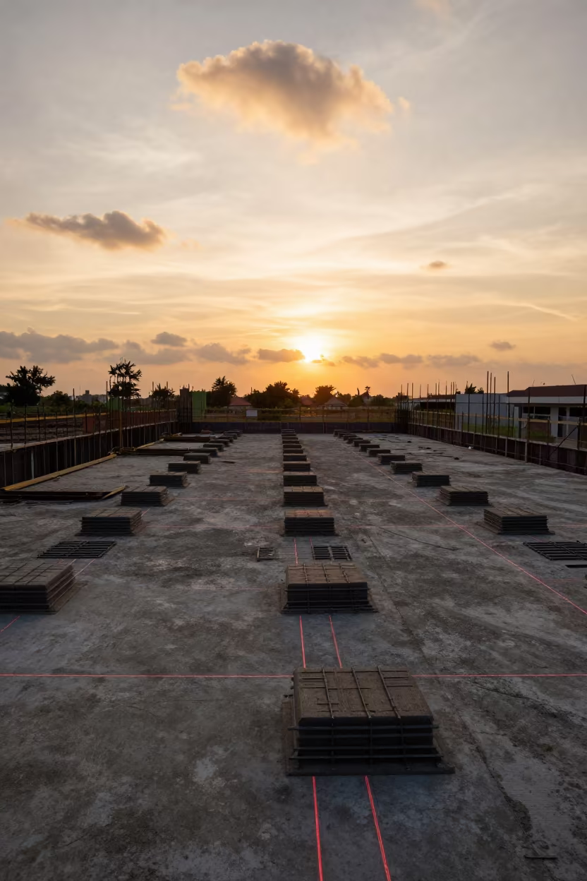 Malaysian Office Floor Sunset Construction Site in on an active construction deck in Malaysia