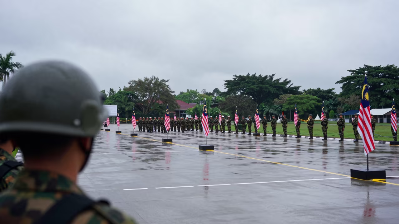 Malaysian Parade Ground After Rain in at a checkpoint lane in Malaysia