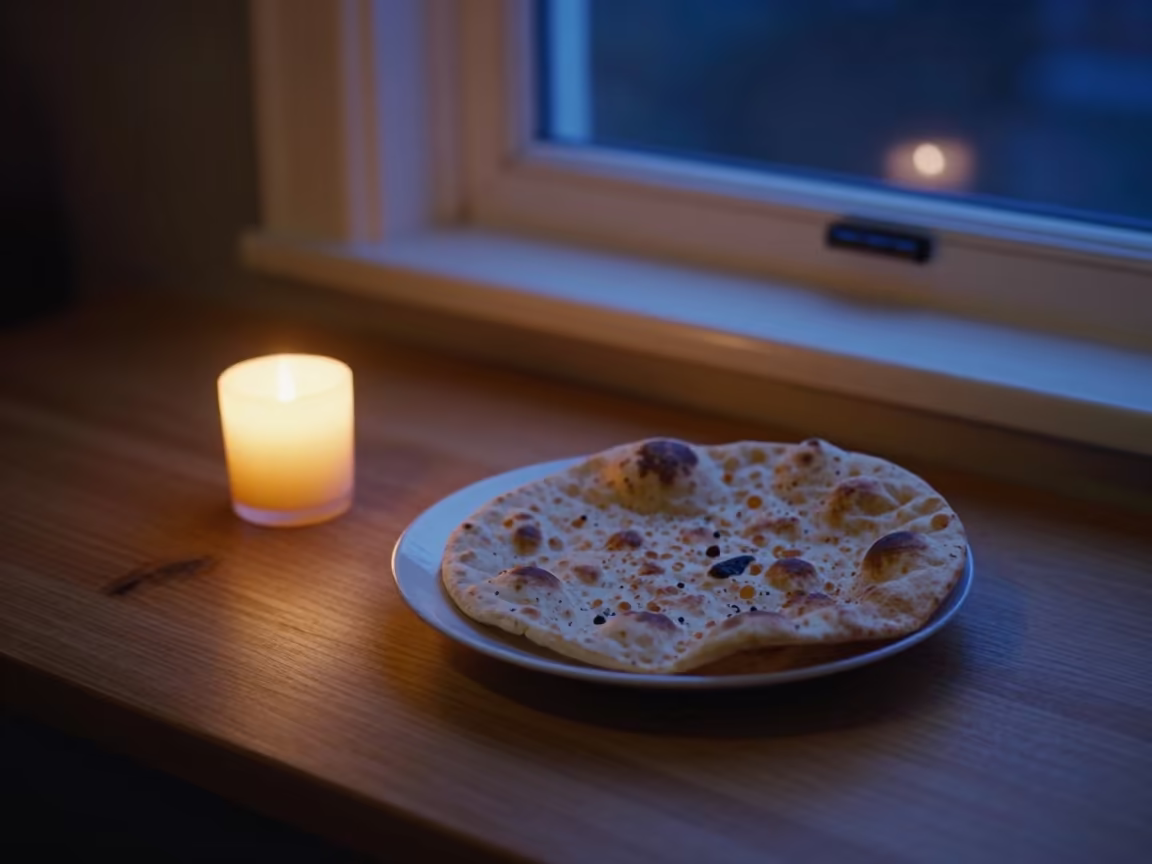 Maldivian Mas Huni and Flatbread on Wood in on a wooden workbench in Hobart