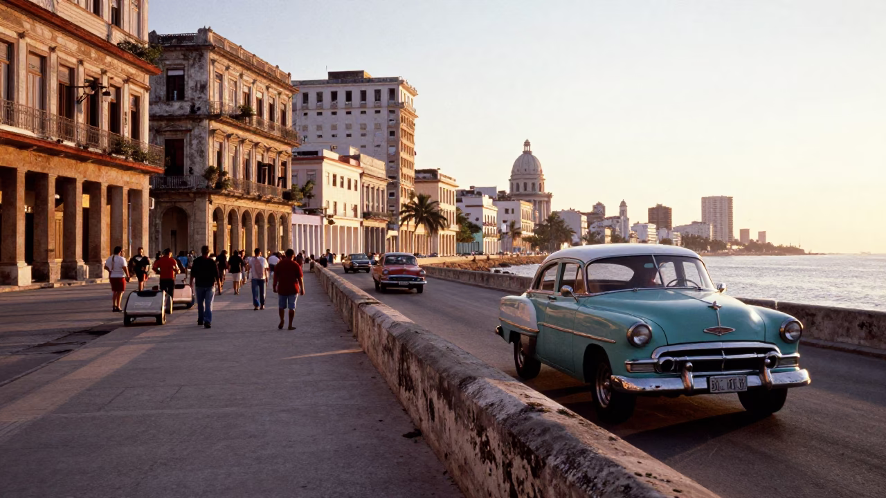 Malecon Promenade just after sunrise in Havana in in Havana, Cuba