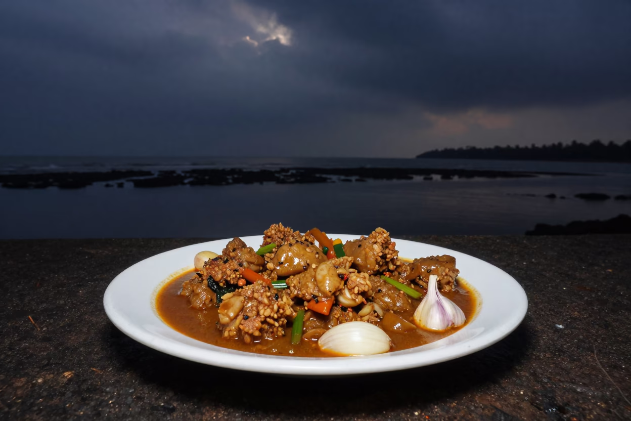 Maltese Fenkata Rabbit Stew at Midnight Maharashtra in beside a tidal inlet in Maharashtra