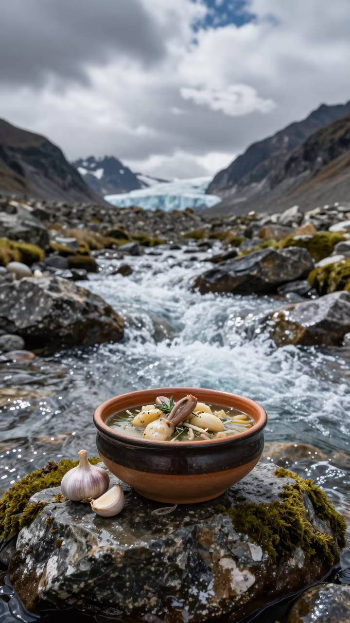 Maltese Rabbit Fenkata Stew on Glacial Stream in above a glacial stream in Grenada
