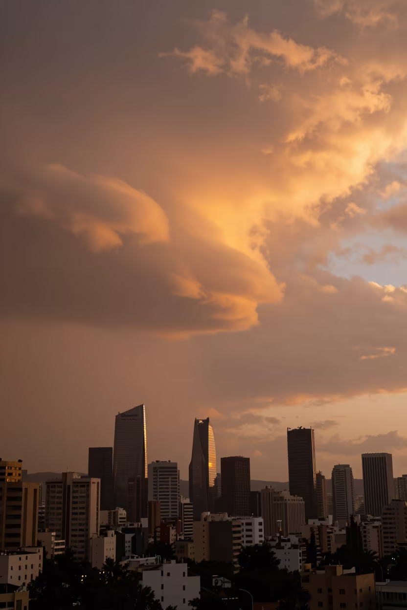 Mammatus Clouds Over Downtown Beirut at Sunset in beneath fast-moving cloud bands near Downtown, Beirut