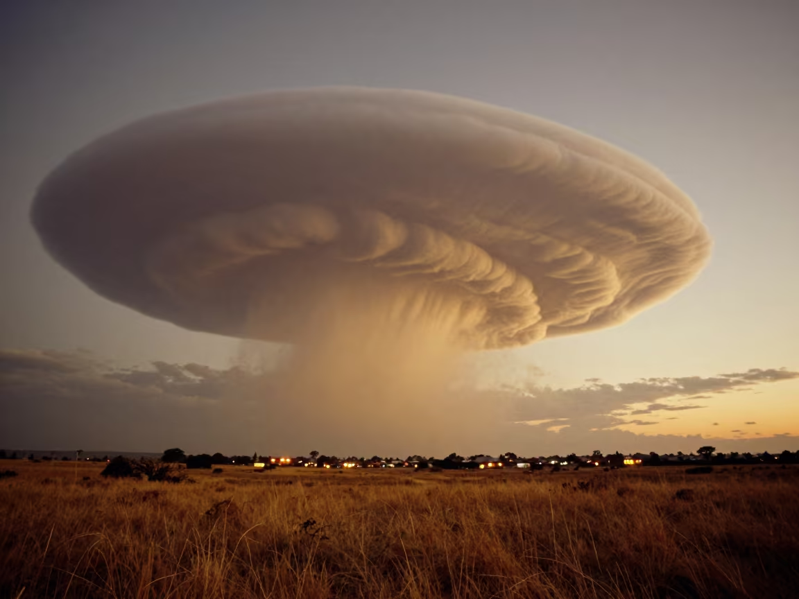 Mammatus Clouds Over Eswatini Twilight Plain in across a storm-bright plain in Eswatini