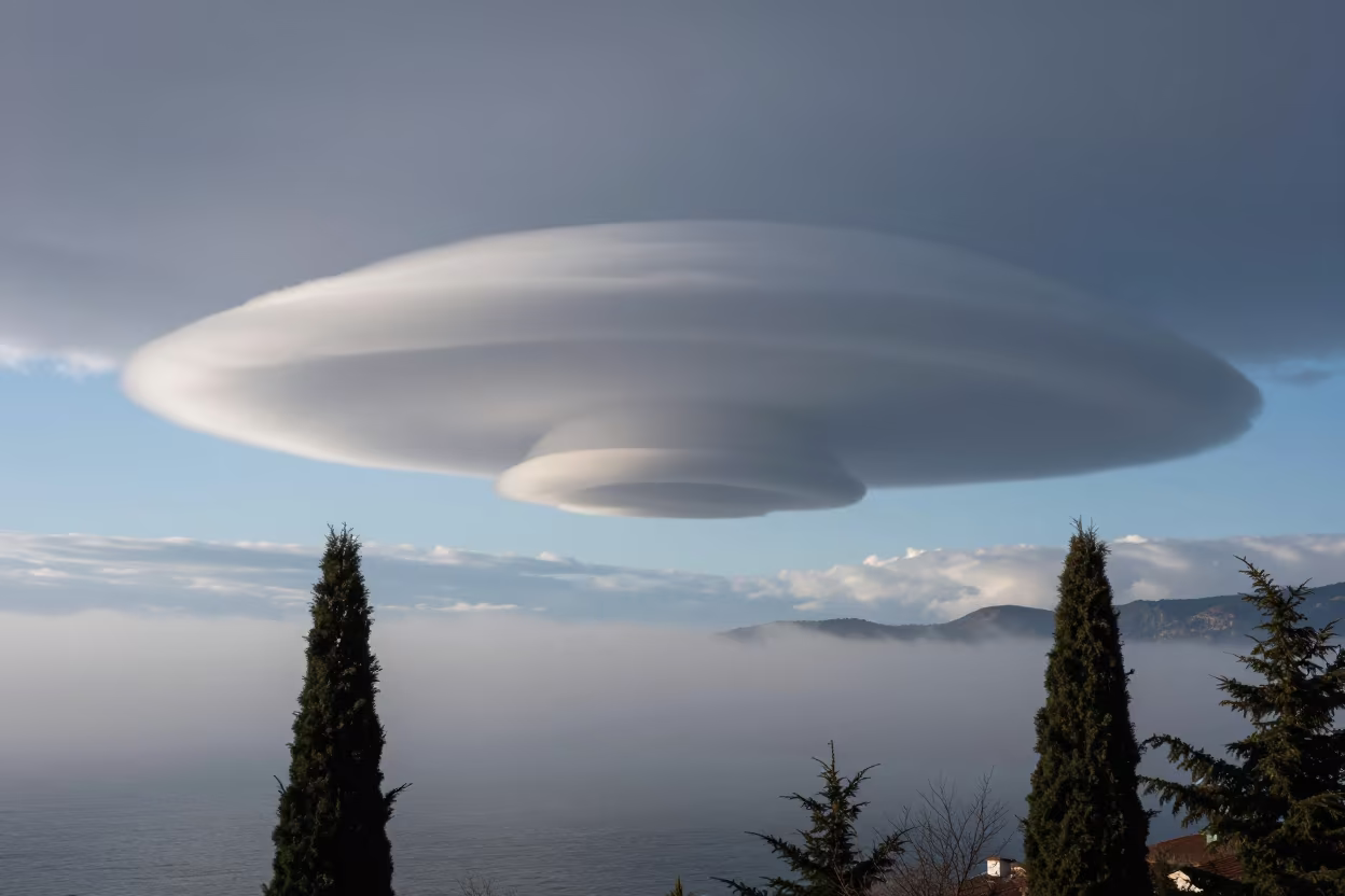 Mammatus Clouds Over Winter Antalya Fog in through low marine fog near Antalya