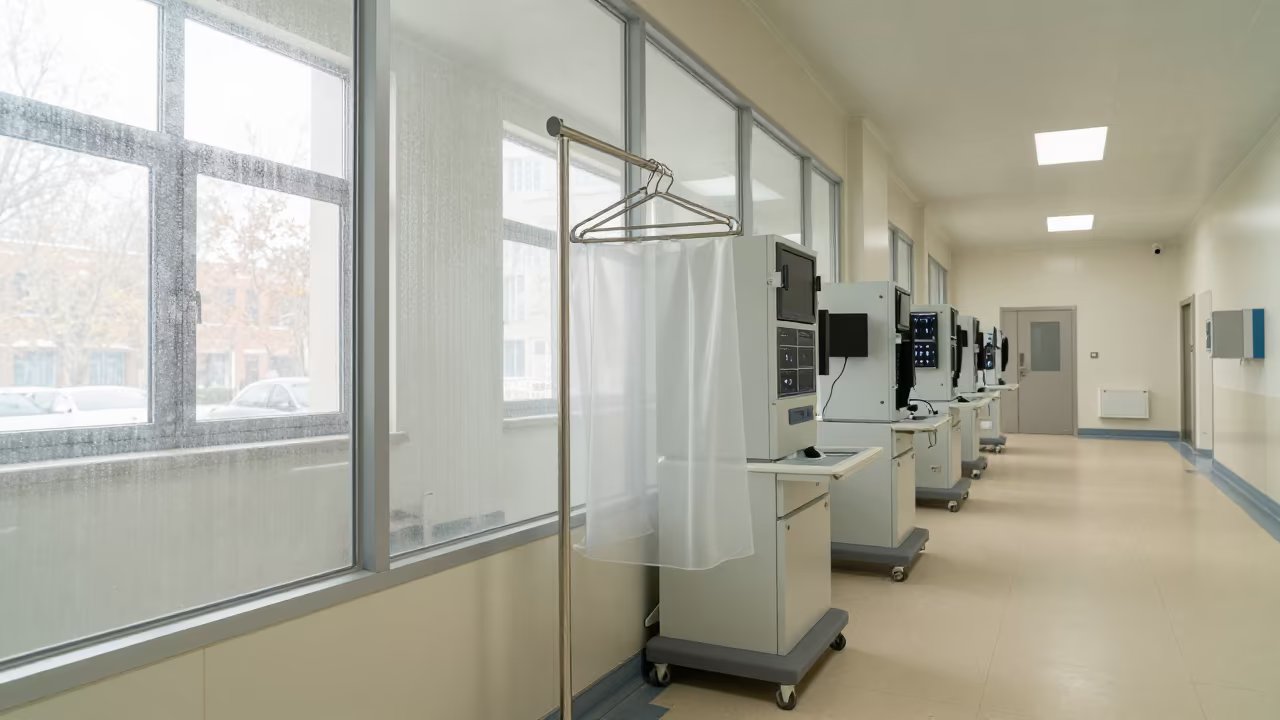 Mammogram Cape Hanger in Tianjin Imaging Room in inside an imaging control area behind glass in Tianjin