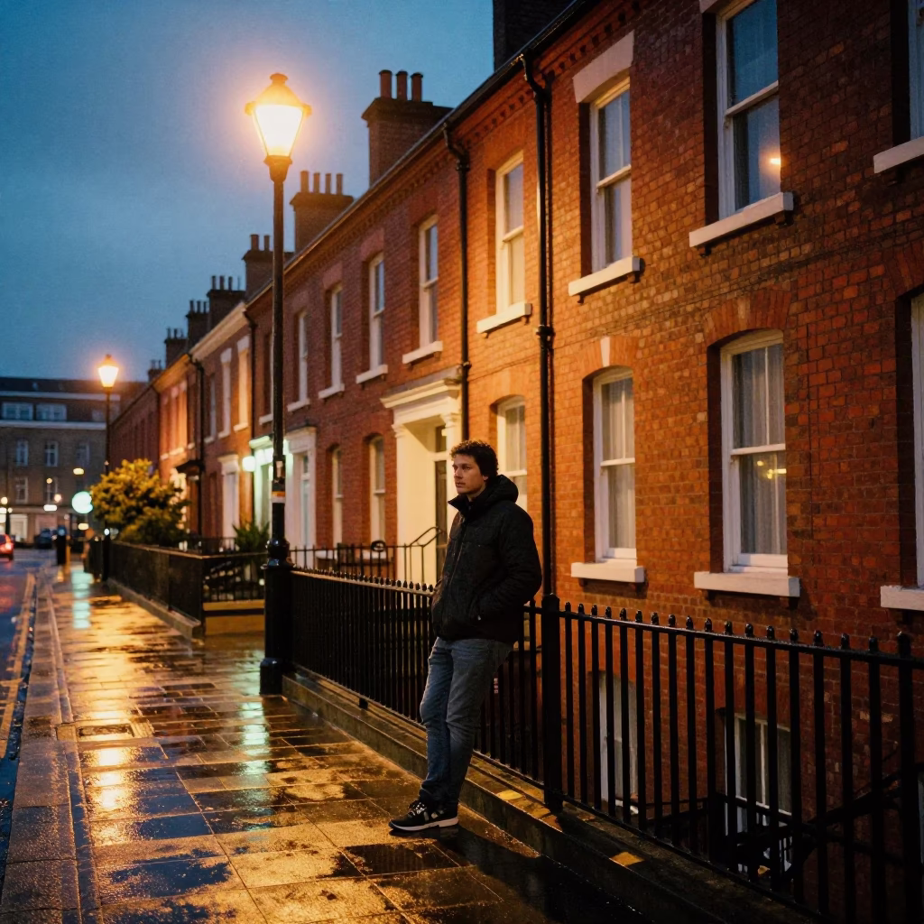 Man after dark in Liverpool in in Liverpool, United Kingdom