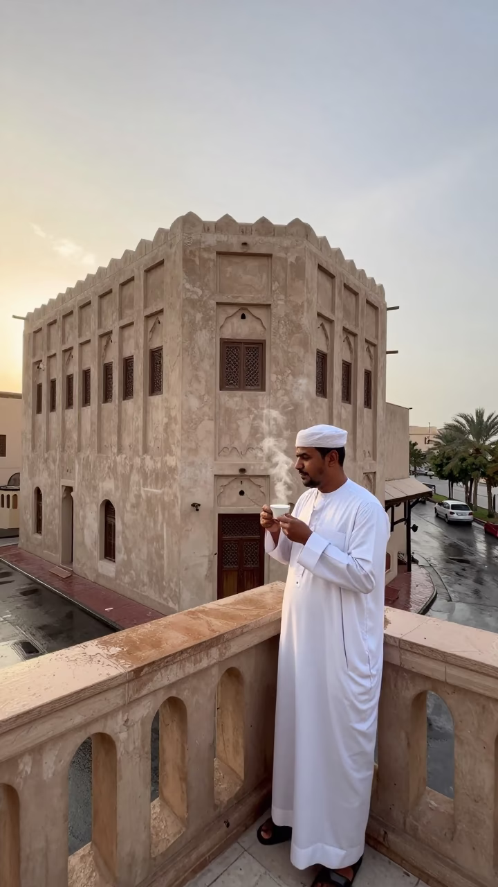 Man at First Light in in Muscat, Oman