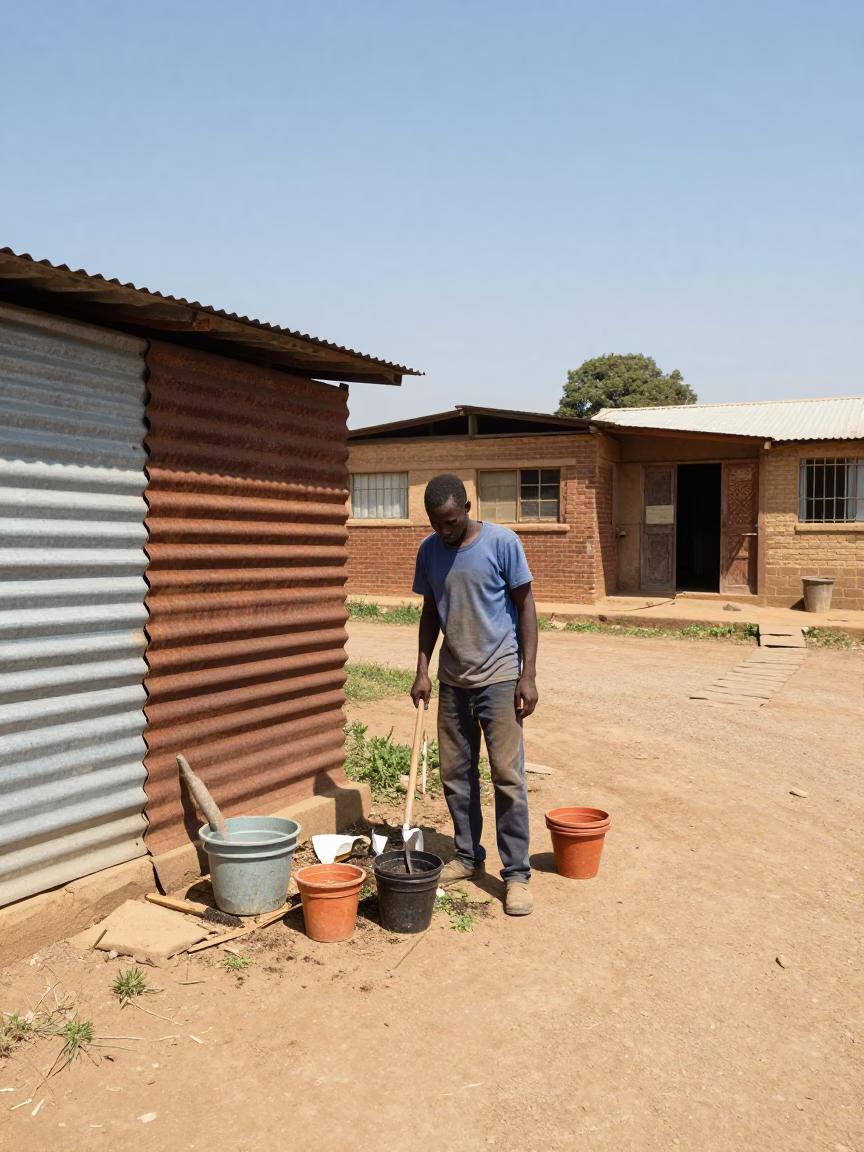 Man at Flat Noon Light in Johannesburg in in Johannesburg, South Africa