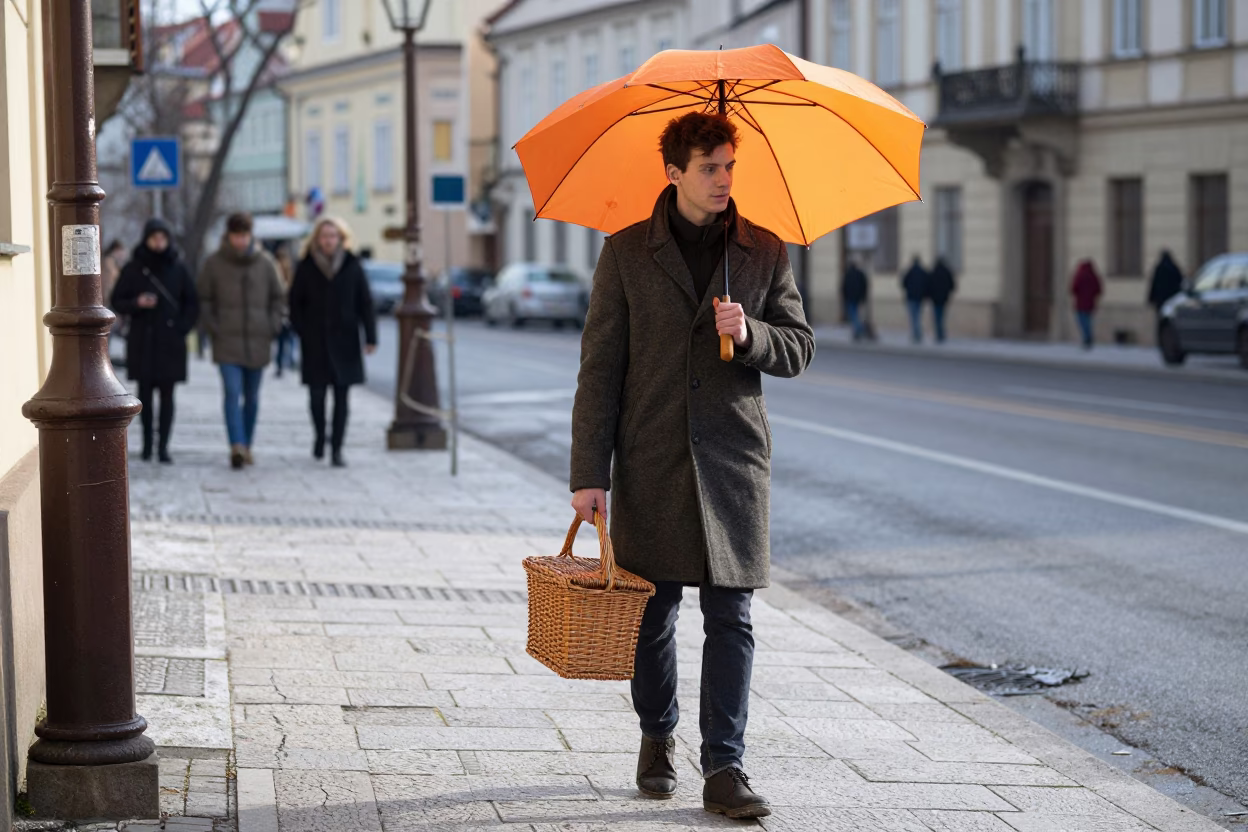 Man at Noon Light in Prague in in Prague, Czech Republic