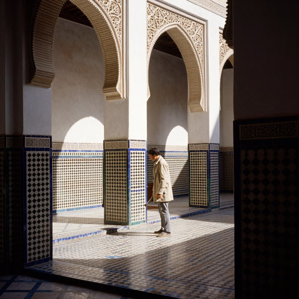 Man in Casablanca at Late Afternoon Light in in Casablanca, Morocco