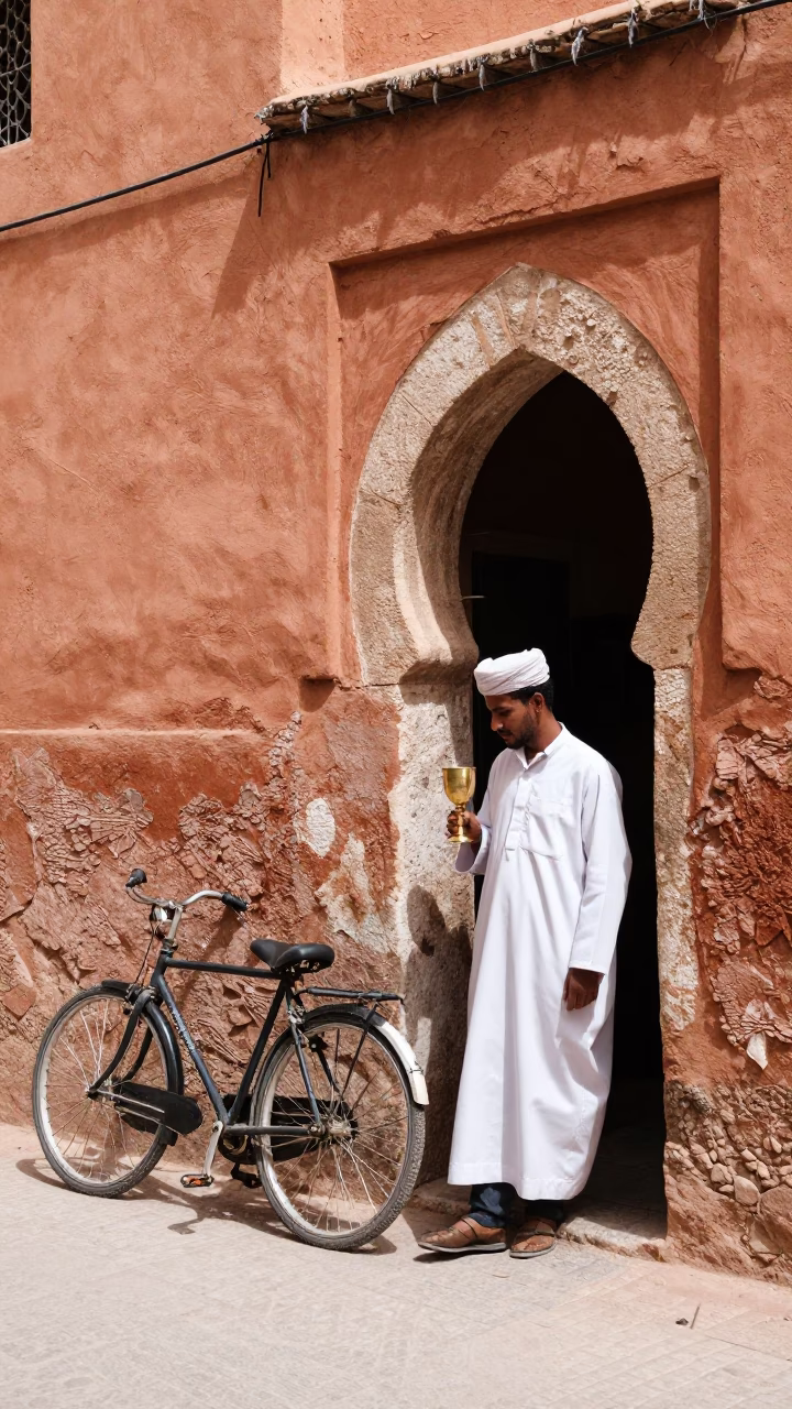 Man in Fez at Flat Noon Light in in Fez, Morocco