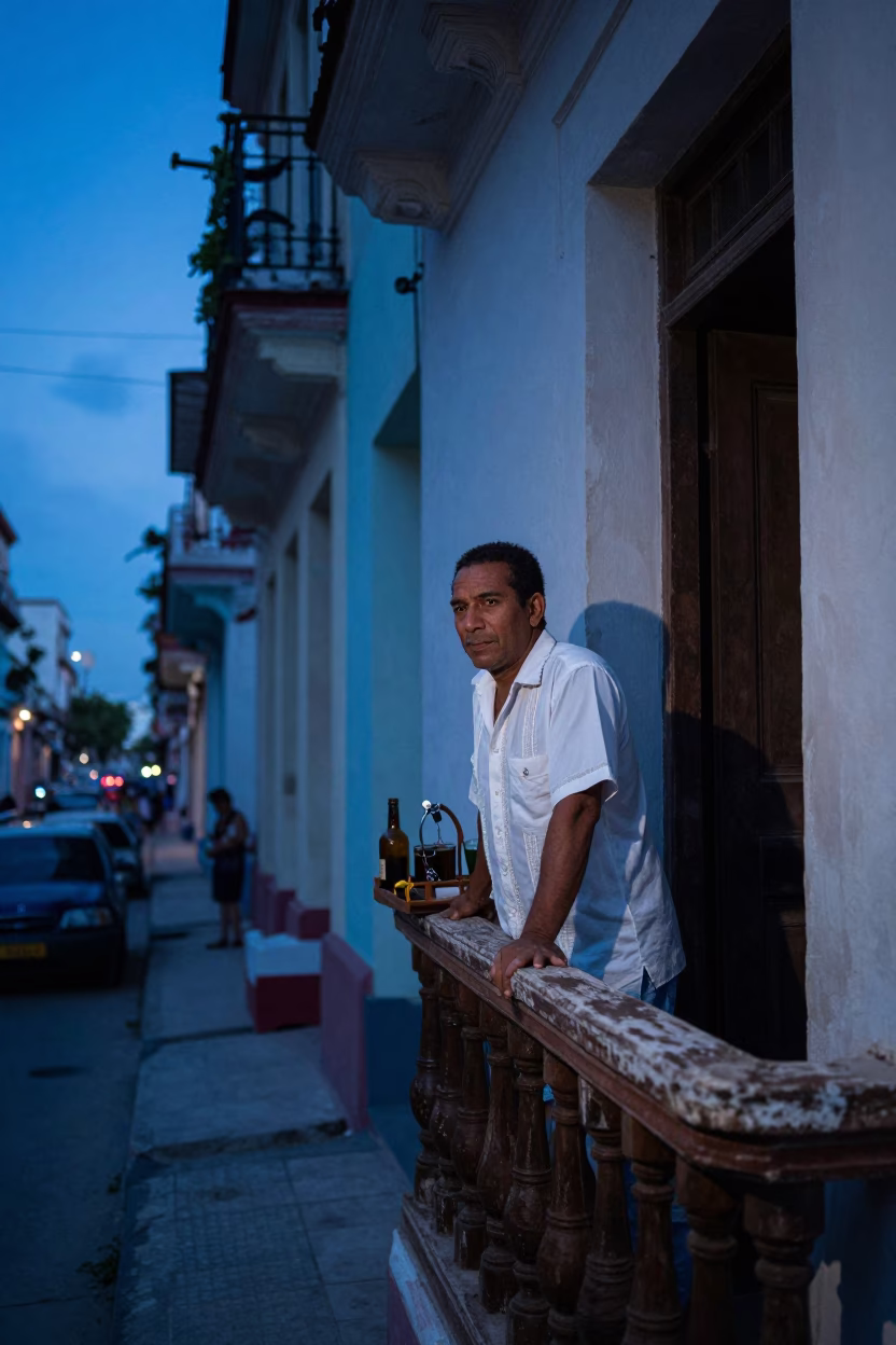Man in Havana at Blue Hour in in Havana, Cuba