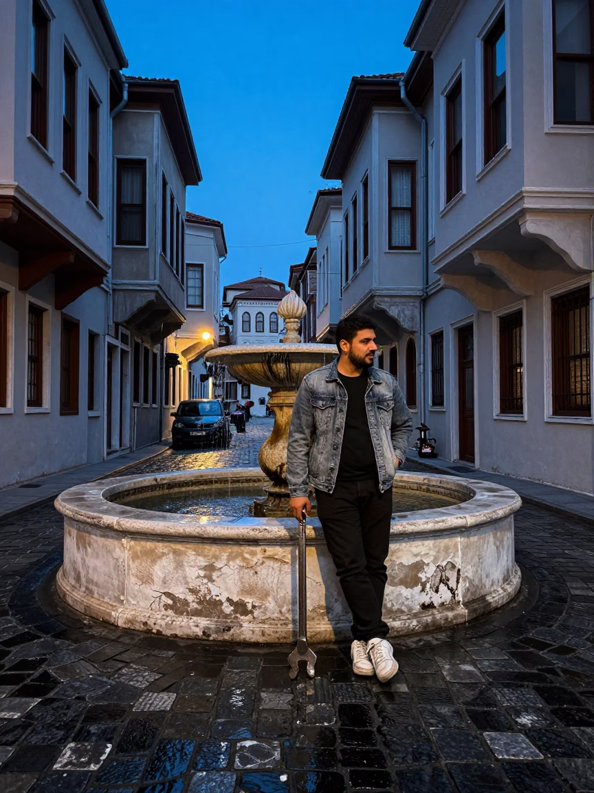 Man in Istanbul at Blue Hour in in Istanbul, Turkey
