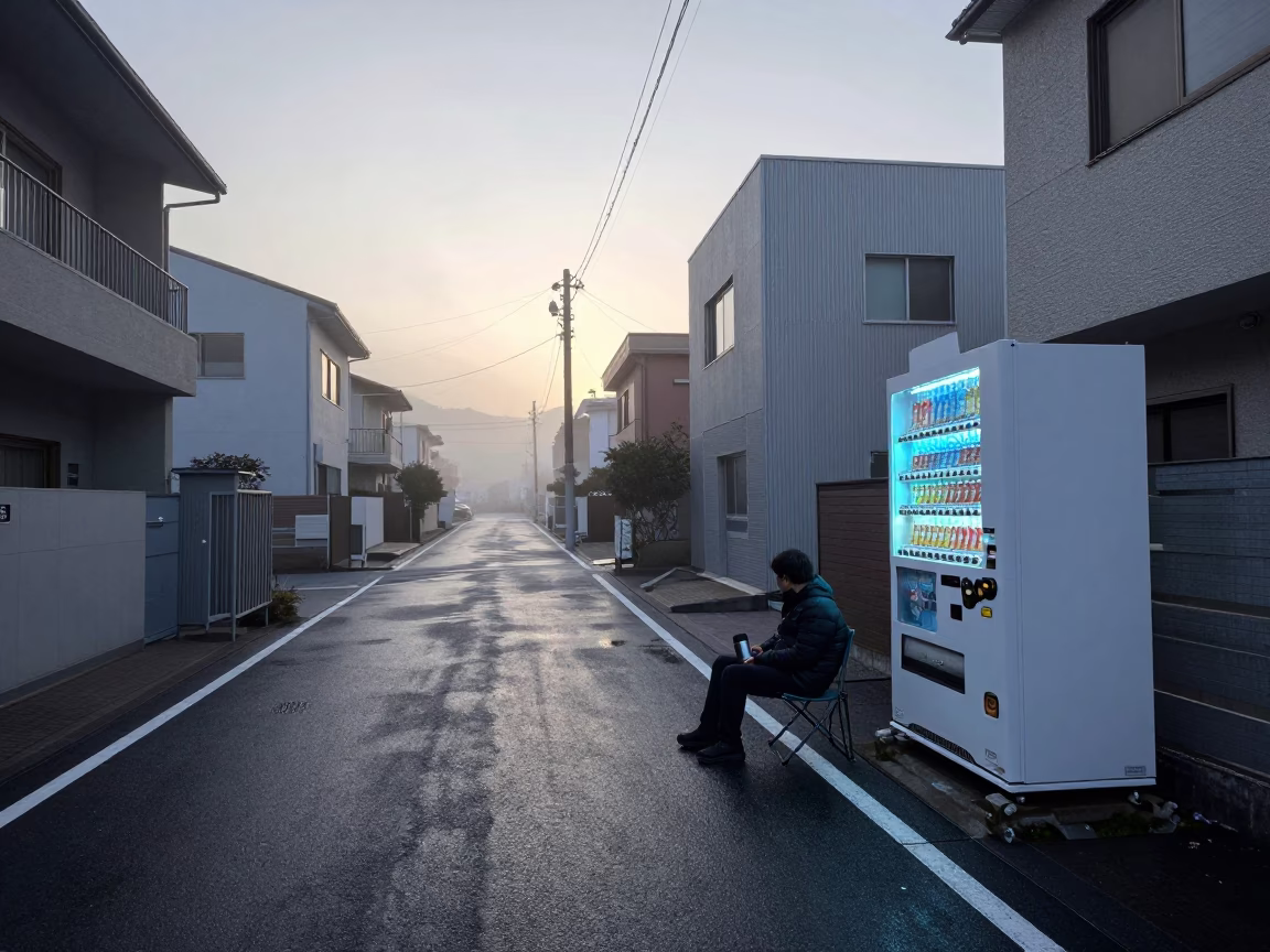 Man in Osaka at Dawn Light in in Osaka, Japan