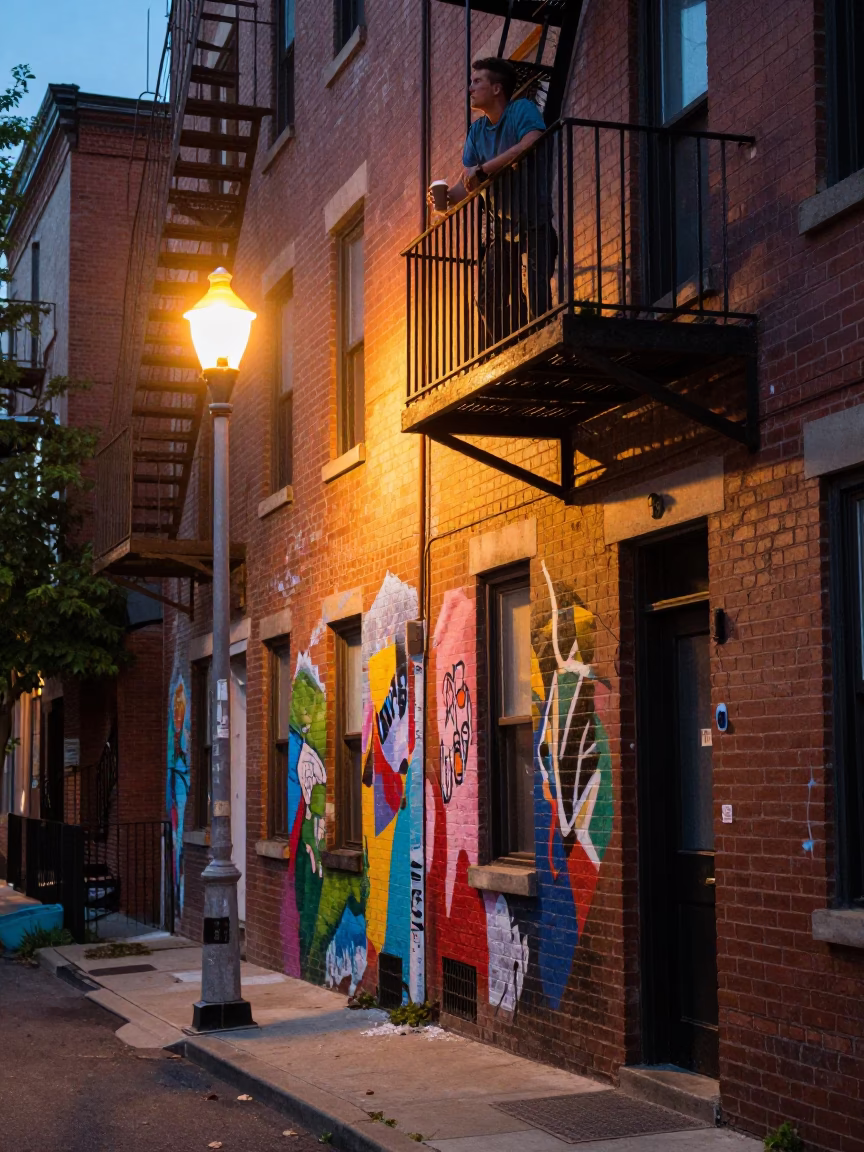 Man in Philadelphia at Evening Light in in Philadelphia, Pennsylvania, United States