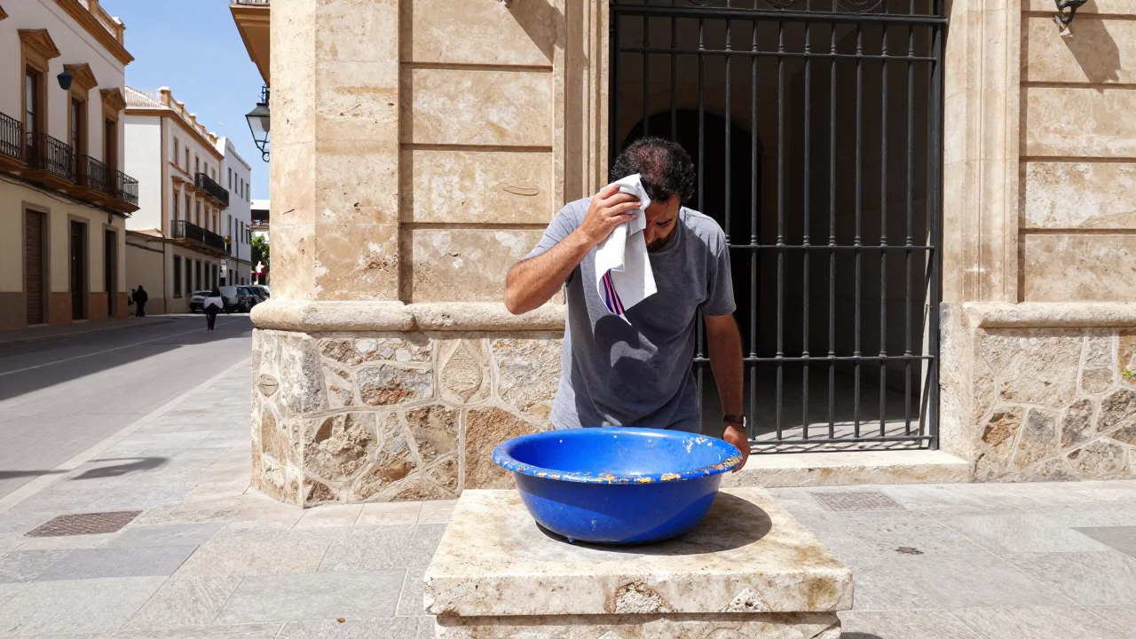 Man in Valencia at Flat Noon Light in in Valencia, Spain
