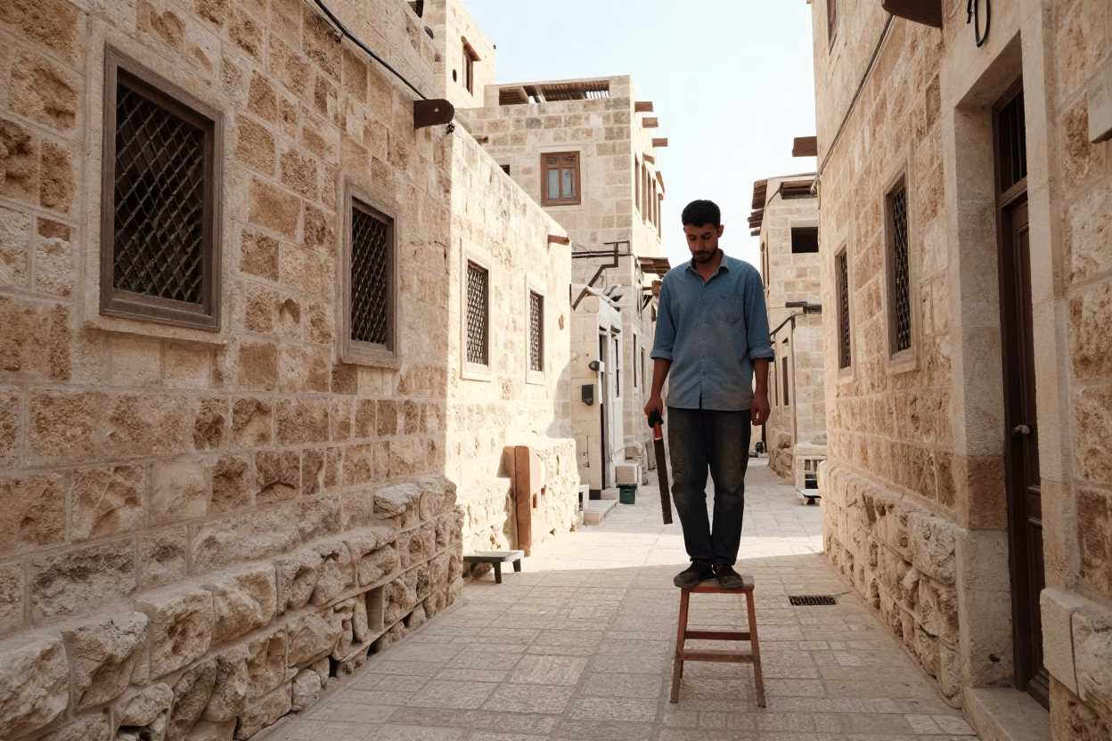 Man just after sunrise in Amman in in Amman, Jordan