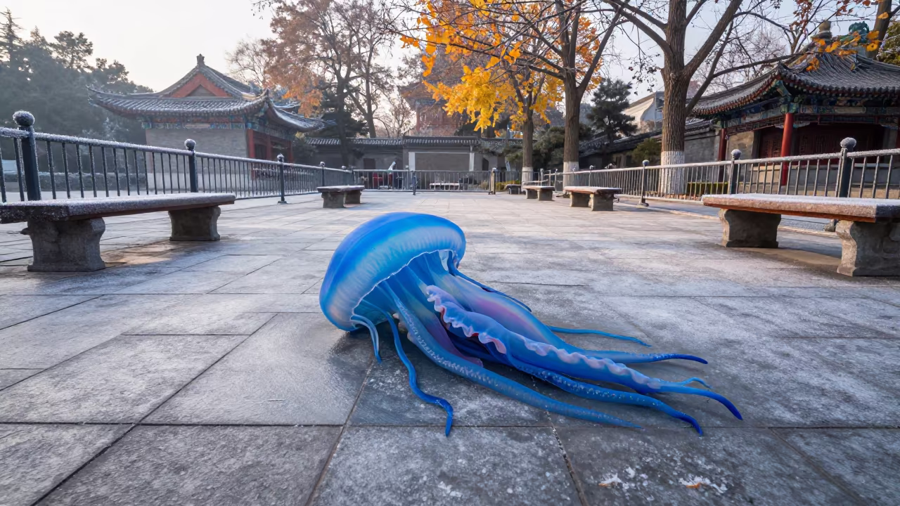 Man o War Floating in Nanjing Square Frost in at a public square in Nanjing