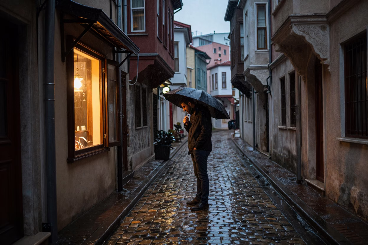 Man Pausing in Istanbul in in Istanbul, Turkey