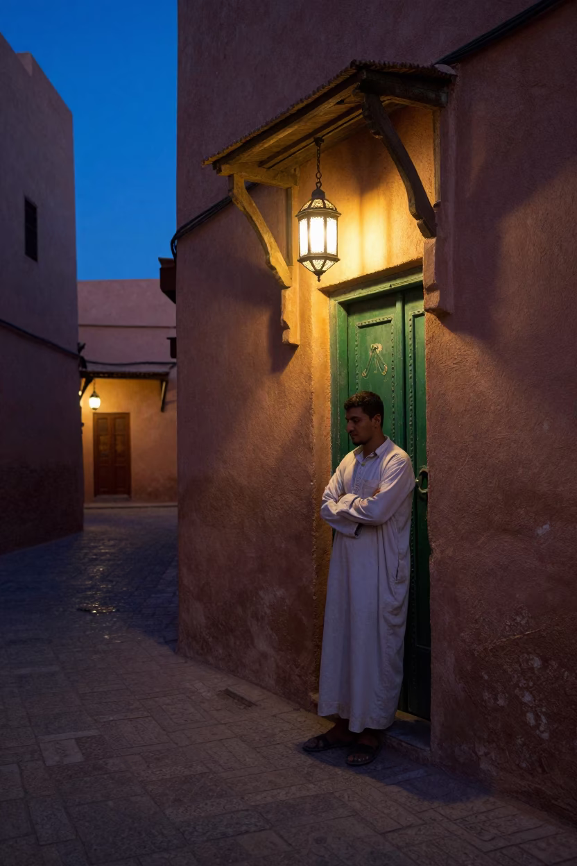 Man Pausing in Marrakech in in Marrakech, Morocco