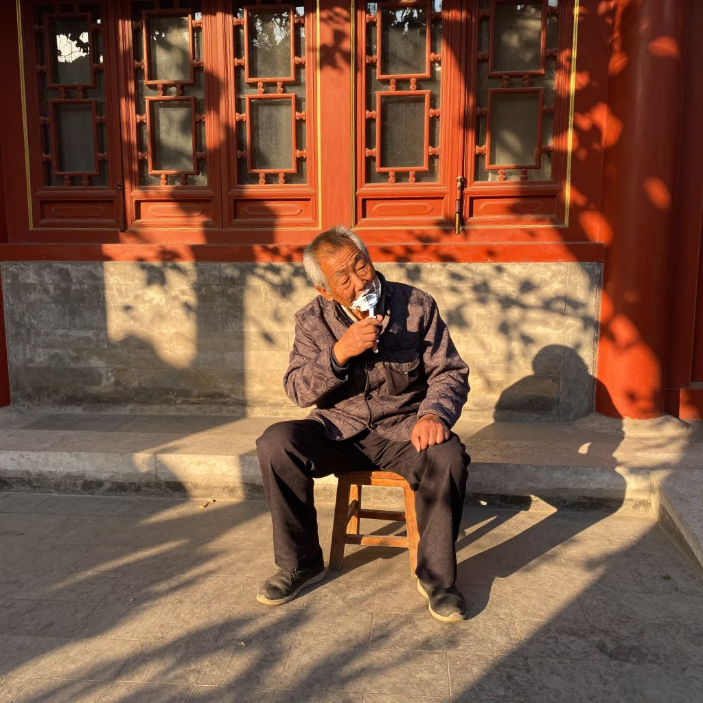 Man Shaving in Beijing in in Beijing, China
