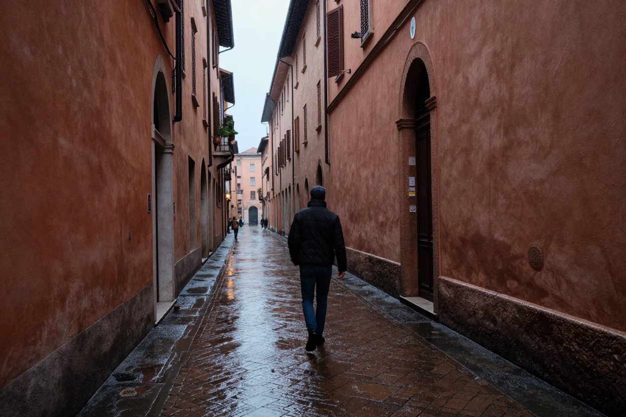 Man Stepping in Bologna in in Bologna, Italy