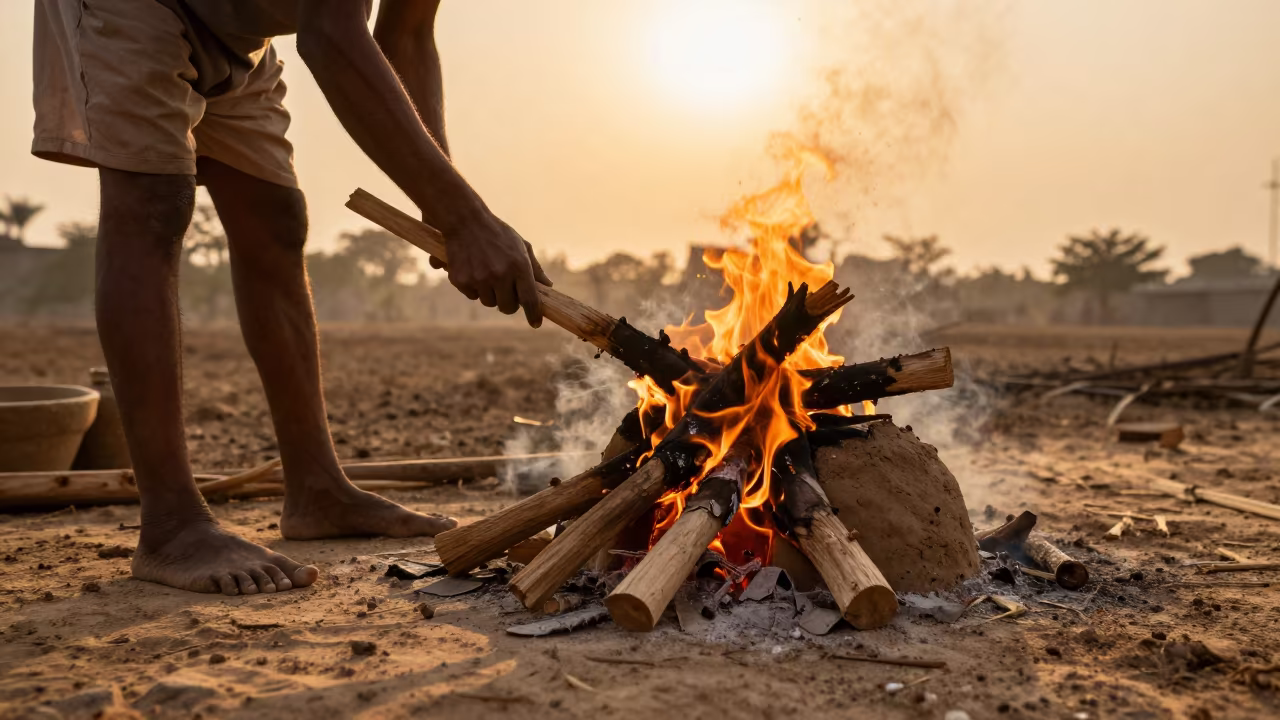 Man Stoking Tandoor Oven at Golden Hour Patna in in Patna